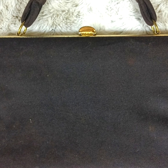 Antique Cute Lady's Handbag Embroidered Floral Beautiful Black and Silver Bag. - Picture 5 of 15